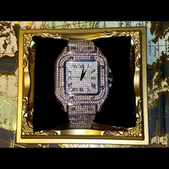 Mens Custom Fully Ice out Sport Iced Cz VVS Quality Stainless Steel Fully Bling